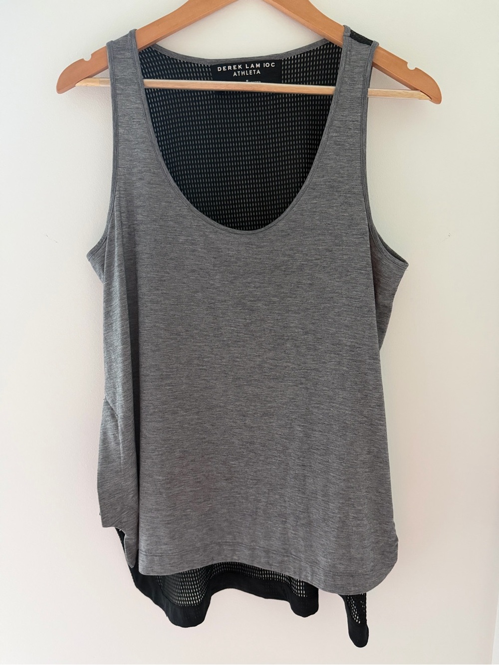 Derek Lam 10C Athleta Tank Top Sz Med Black Mesh See Through High Low Fishnet